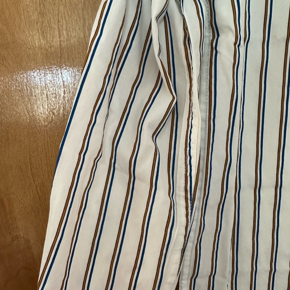Striped Kids Shirt Gold Brown and Blue with roll up sleeves size 9-10 - Picture 2 of 10